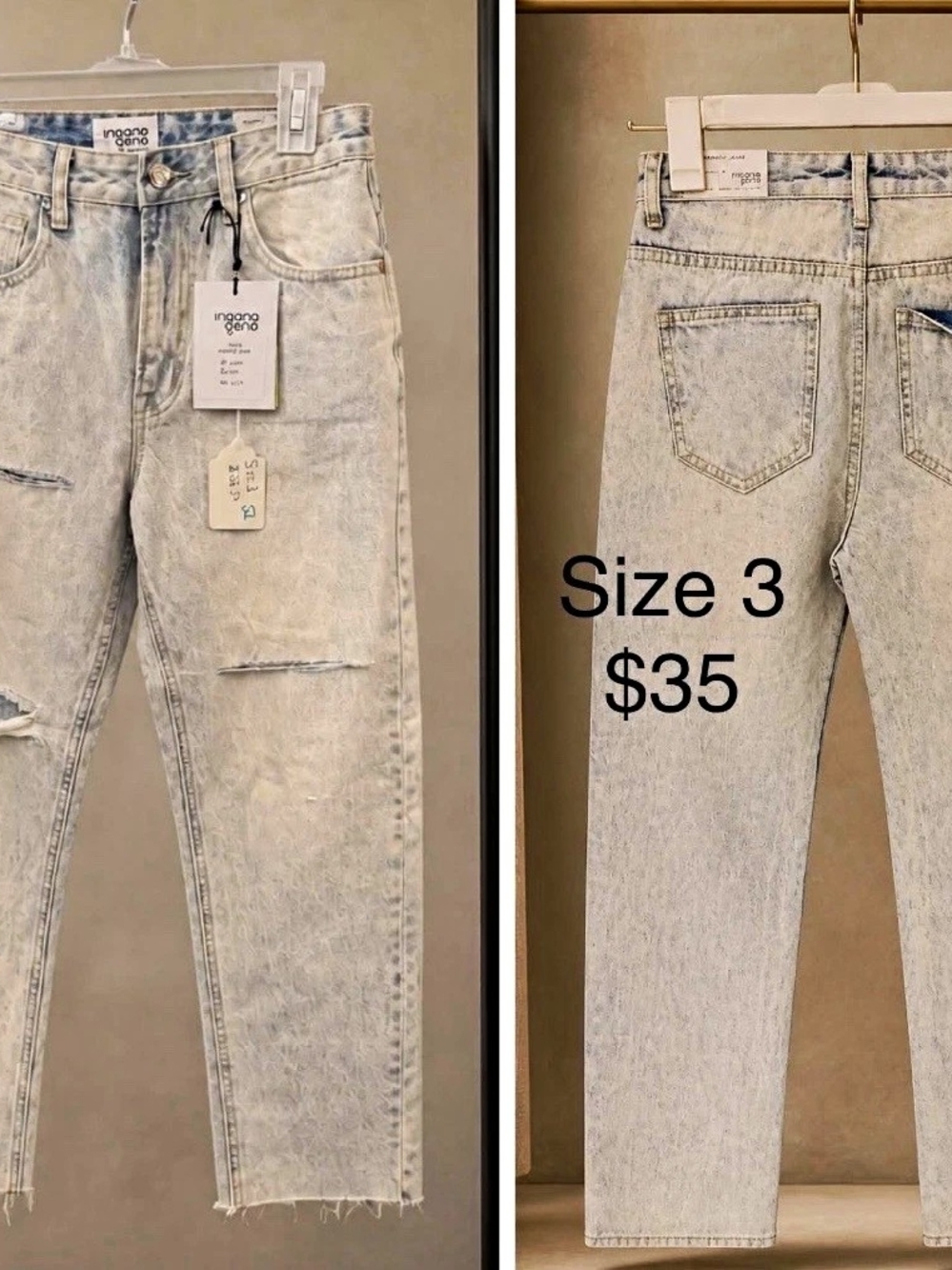 ingano geno Women’s Blue Acid Wash Distressed Tapered 5-Pocket Jeans, 3